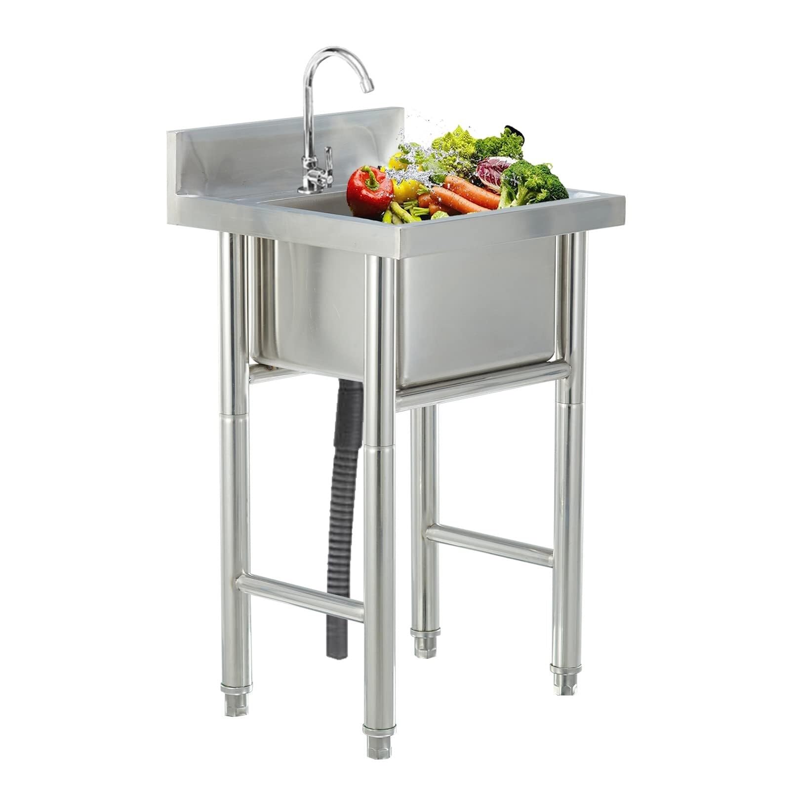 Évier de cuisine simple en acier inoxydable pour buanderie et garage 60cm