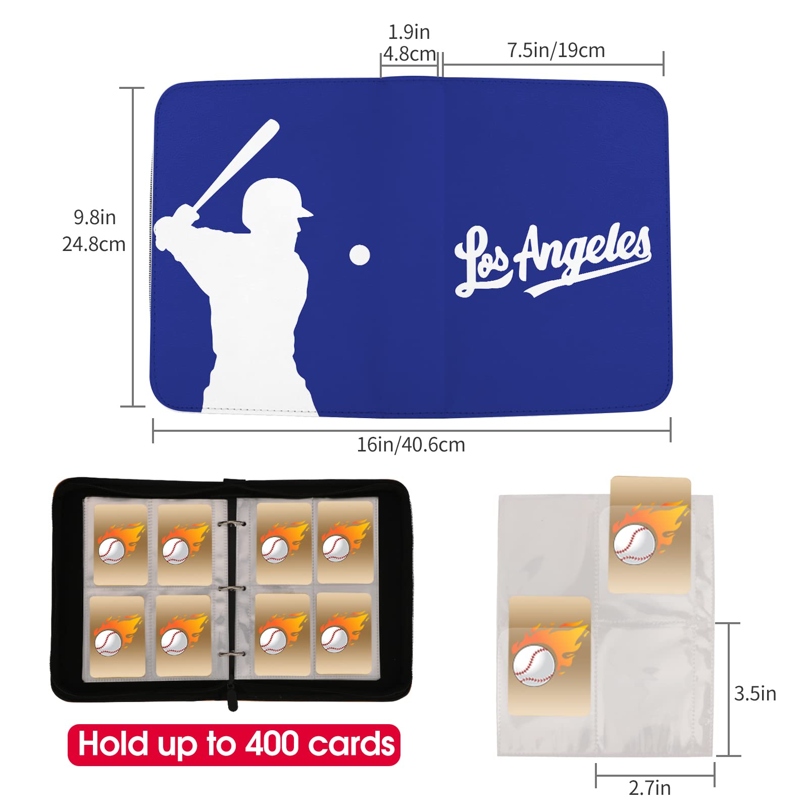 Baseball-Kartenbinder mit Ärmeln, 400 Taschen, Los Angeles Kartenhalter für Sammelkarten, Sammelalbum, Sport, 3-Ringbuch, Aufbewahrungsbuch, Ordner, Organizer für Kinder, Geschenk