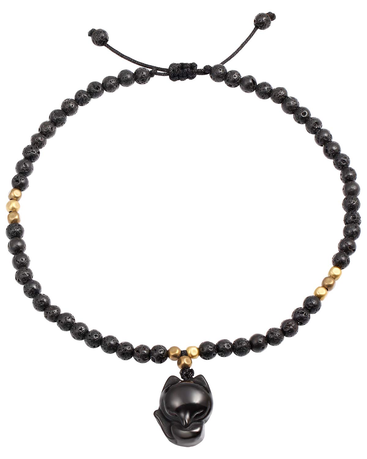 Lightock Lava Rock with Black Obsidian Fox Anklet Bracelet For Women Essential Oil Diffuser Lucky Gifts
