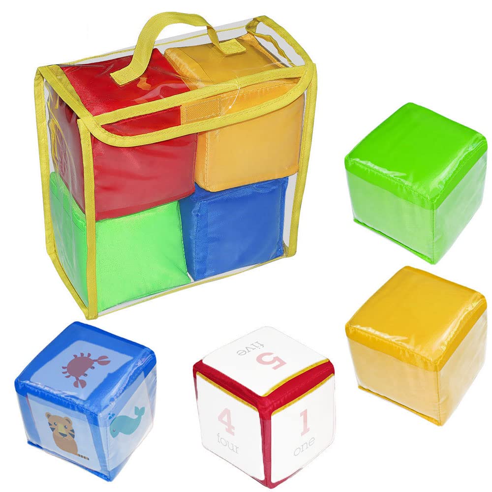 zalati Cubes 4pcs Blank Dice Foam Cubic Toy Clear Cover for DIY by Cards with Storage Bag for Game Learning - 3.9 inch