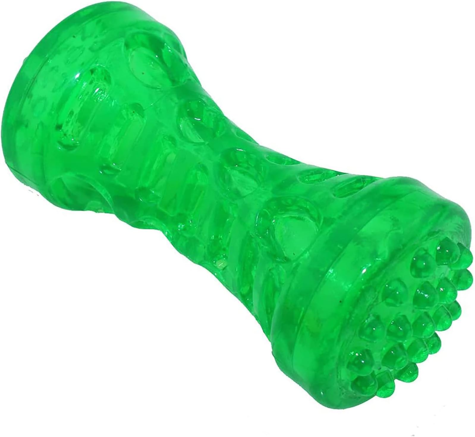 ADUCKDog Chew Toys Squeaky Tooth Cleaning Bone (Dumbbell Series) Bite Resistant Squeeze Squeaker Puppy Dog Toys for Aggressive Chewers Training and Playing -4.92 inches (Crystal Green)