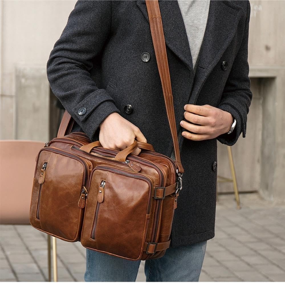 Sac à Dos en Cuir for Homme, Ordinateur Portable 15 Pouces, poignée