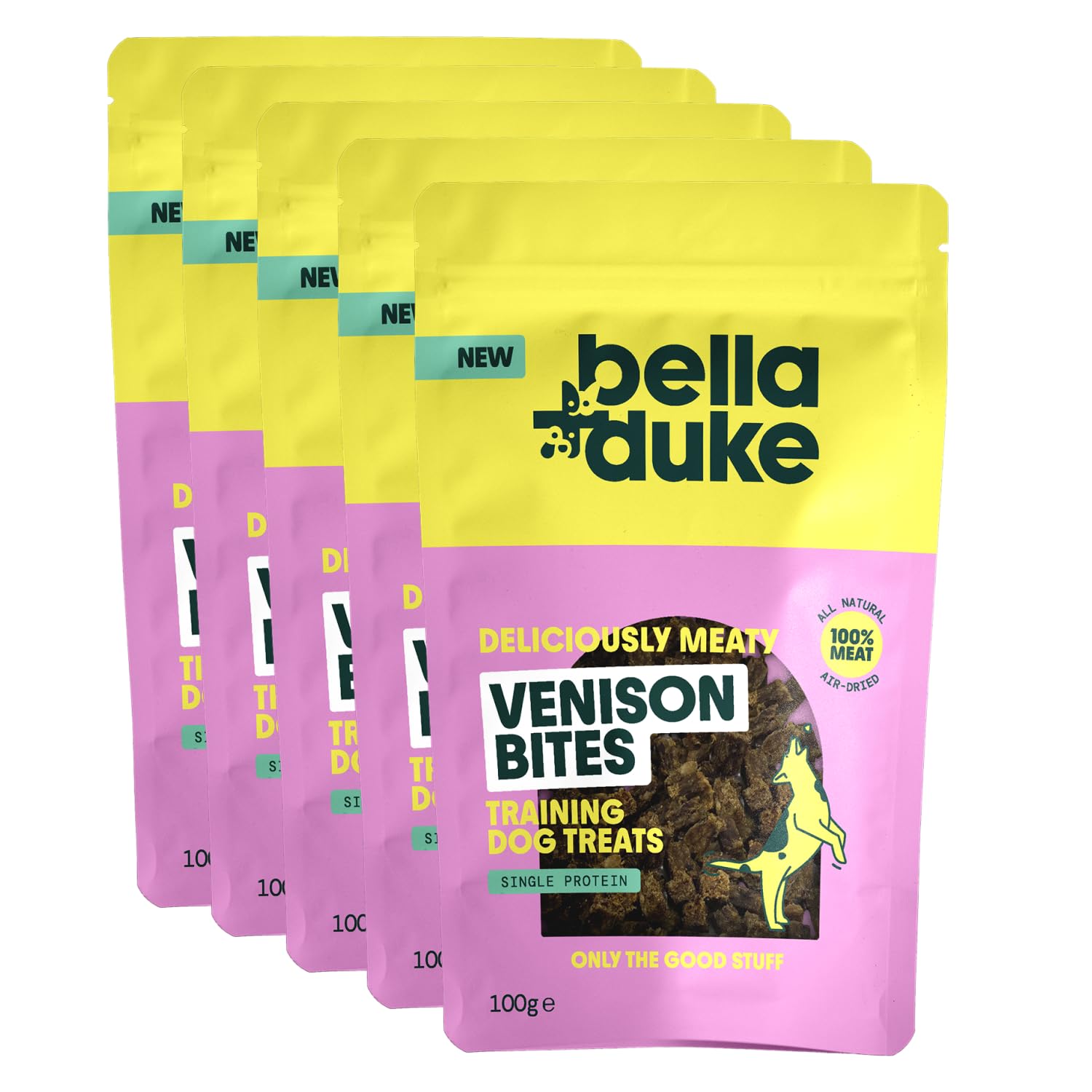 Bella+Duke Venison Bites for Dogs 5 Pack - Ideal for Training & Snacking - Grain-Free, High Protein and Hypoallergenic - Suitable for Dogs & Cats - 100% Natural Alternative to Processed Treats