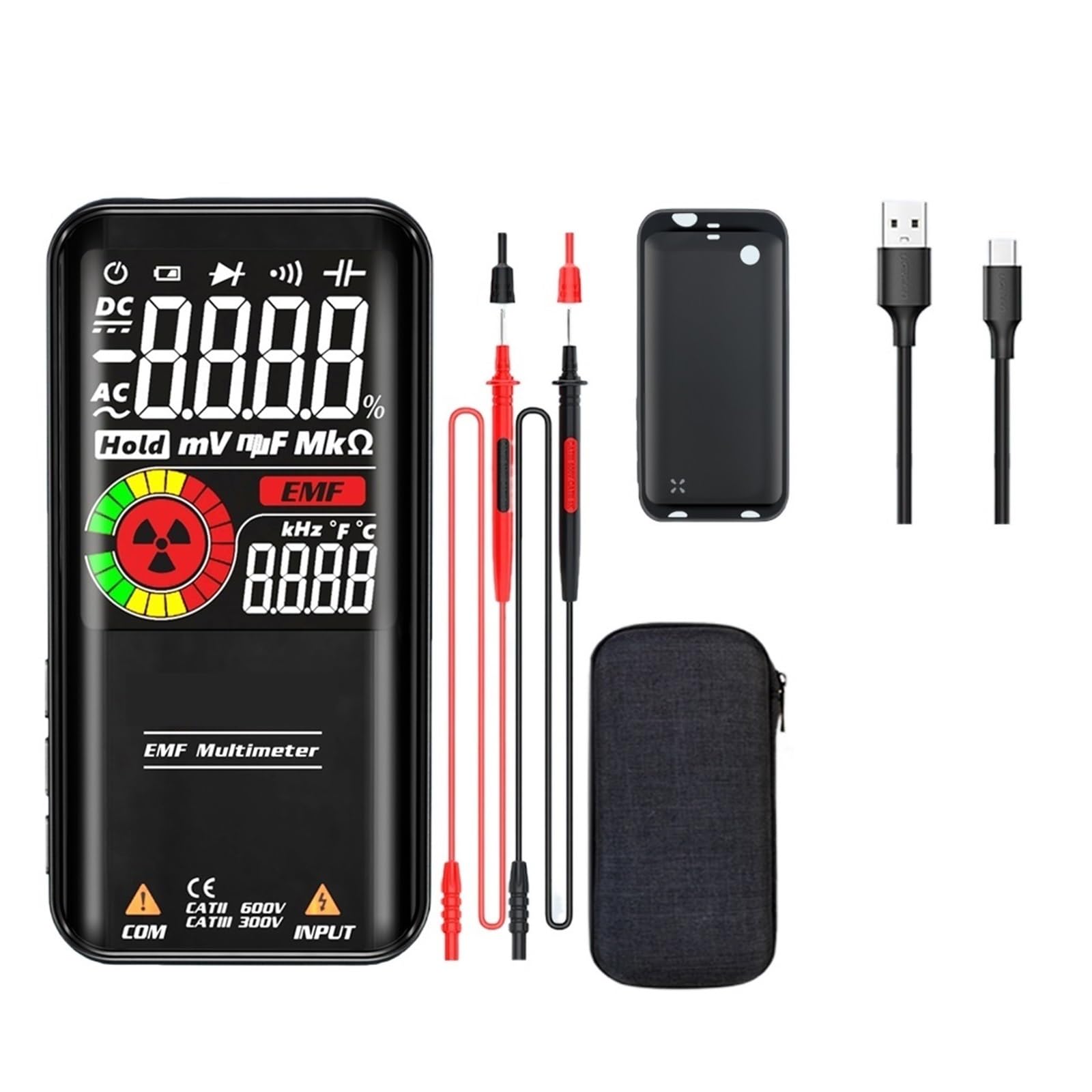 Multímetro Digital Profesional Smart 9999 EMF Multitester DC AC Voltaje Capacitor Ohm Diodo Live Electric Tester USB Charg Lectura Rápida Precisa Sencilla(S20 EMF Multimeter)