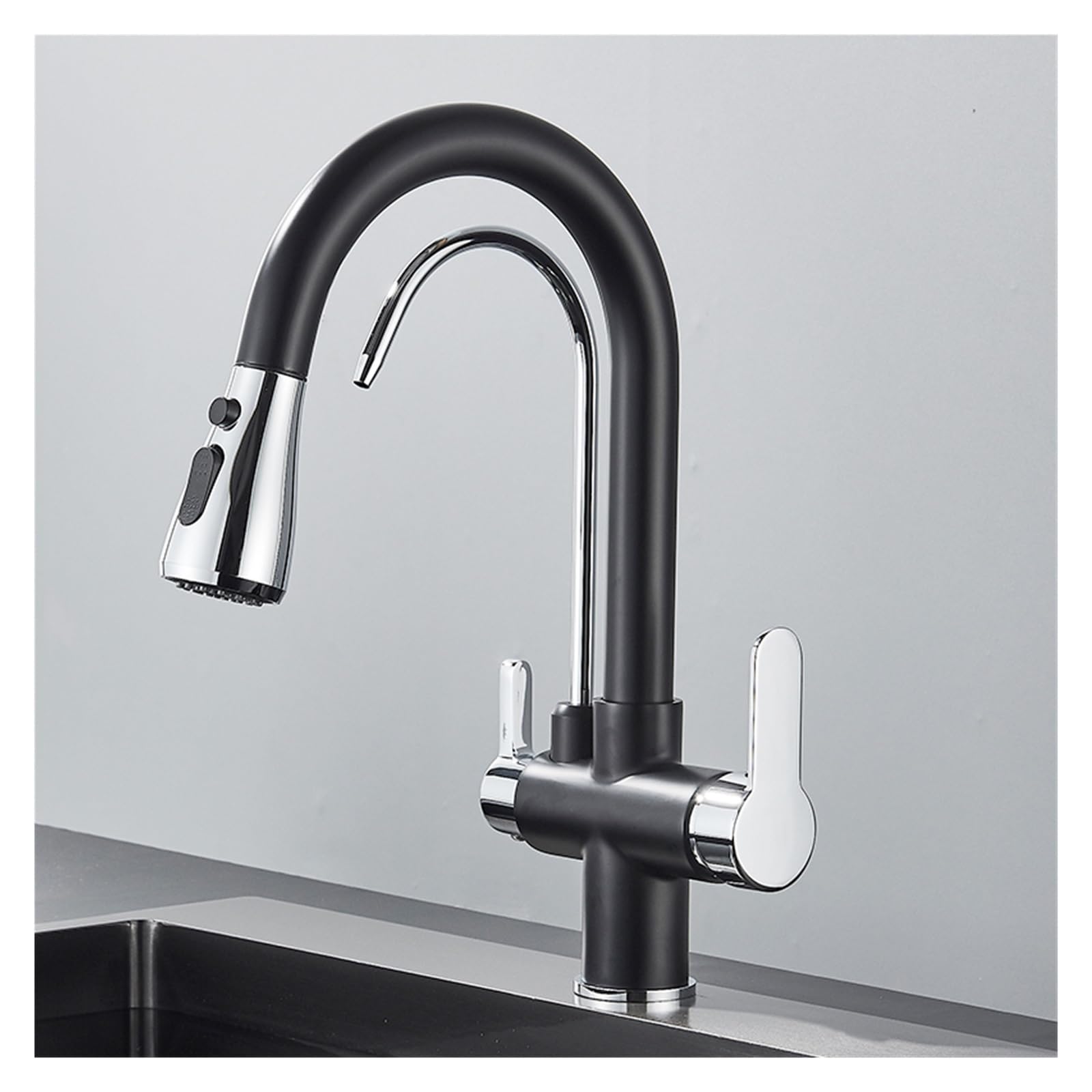 ZQFHSX Matte Black 360° Rotating Water Filter Tap3Way Kitchen Sink Mixer Faucet with PullOut SprayStylish & Functional Crane for Modern Kitchens