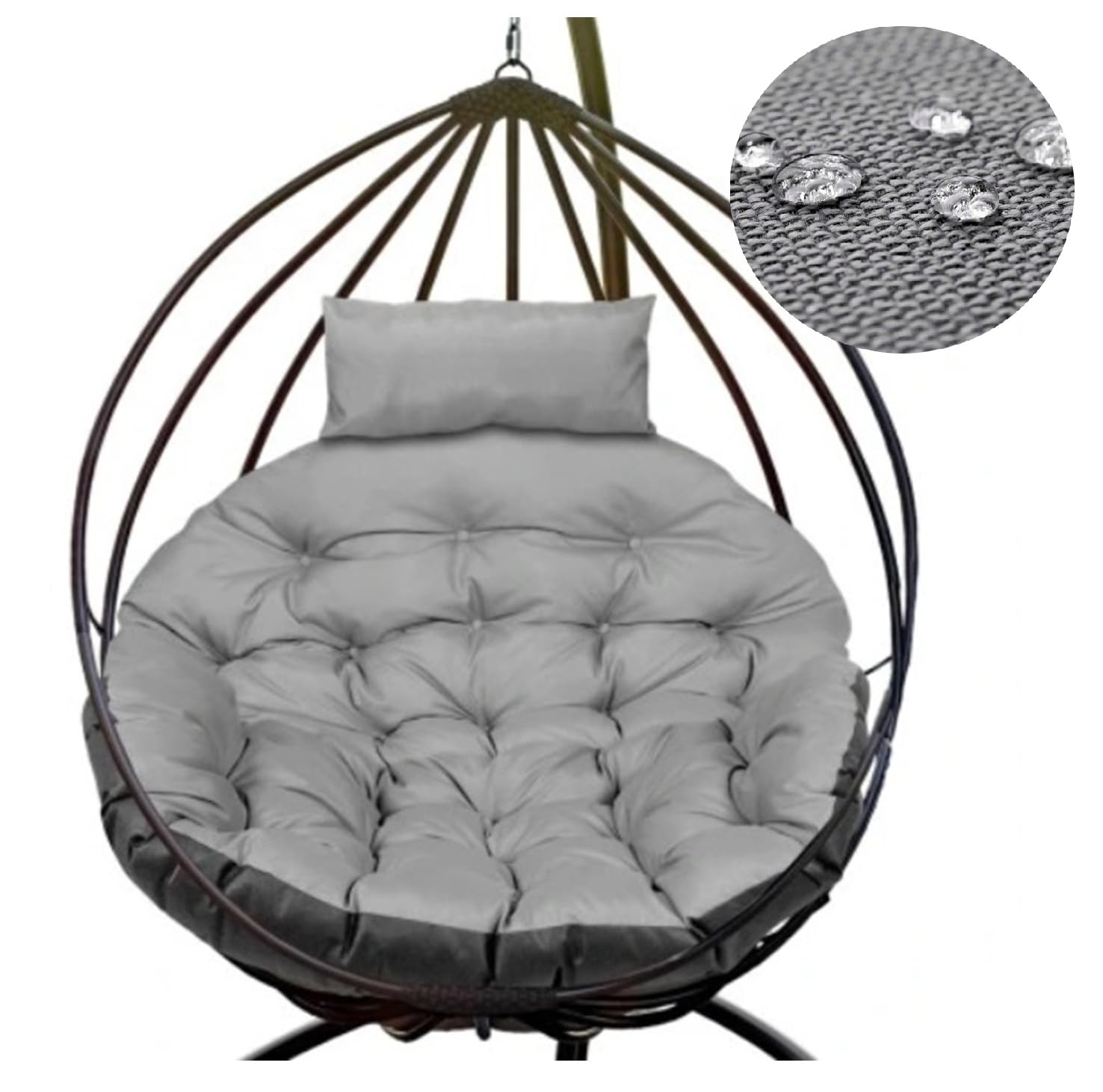 Cuscino imbottito per poltrona sospesa da giardino, con poggiatesta imbottito in polyrattan, imbottitura trapuntata, facile da pulire, impermeabile