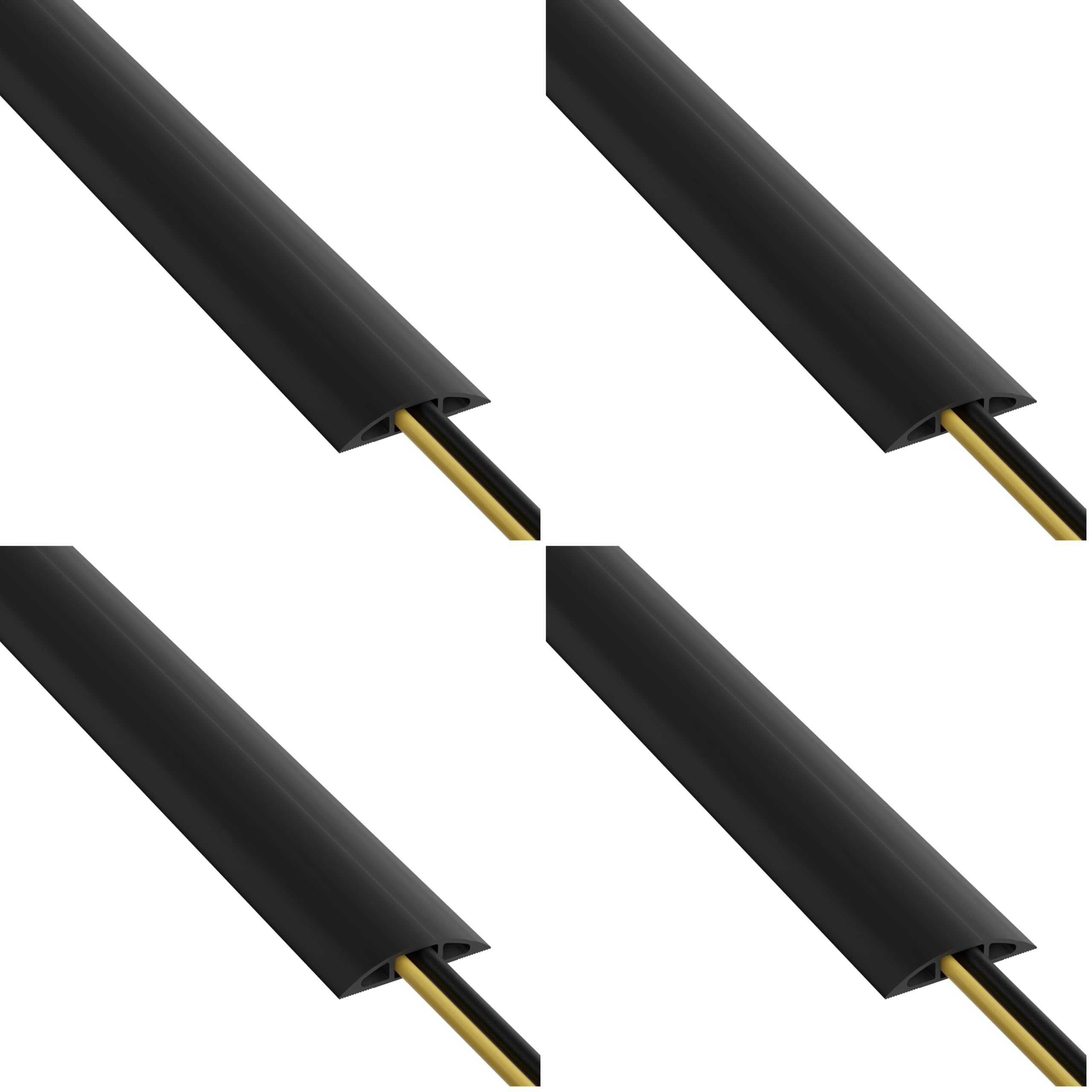 D-Line 6ft Floor Cord Cover, Cable Protector, Hide Extension Cords, Protect Cords, Prevent Cable Trips, Heavy Duty Cord Hider - Cable Cavity : 0.63" (W) x 0.31" (H) - Black (Pack of 4)