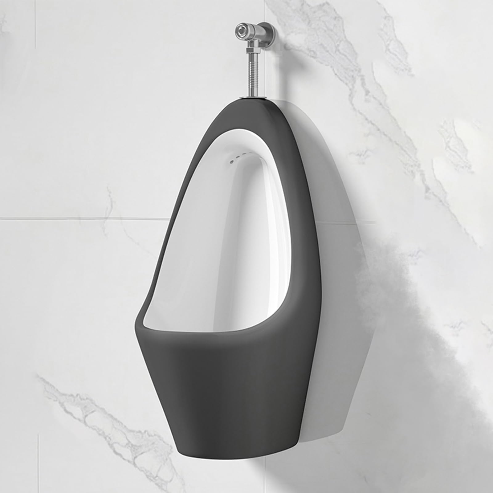 Urinarios de cerámica montados en la pared con descarga tipo empuje. Ideal para bares, hoteles, baños y tiendas. Elegante diseño gris para espacios modernos