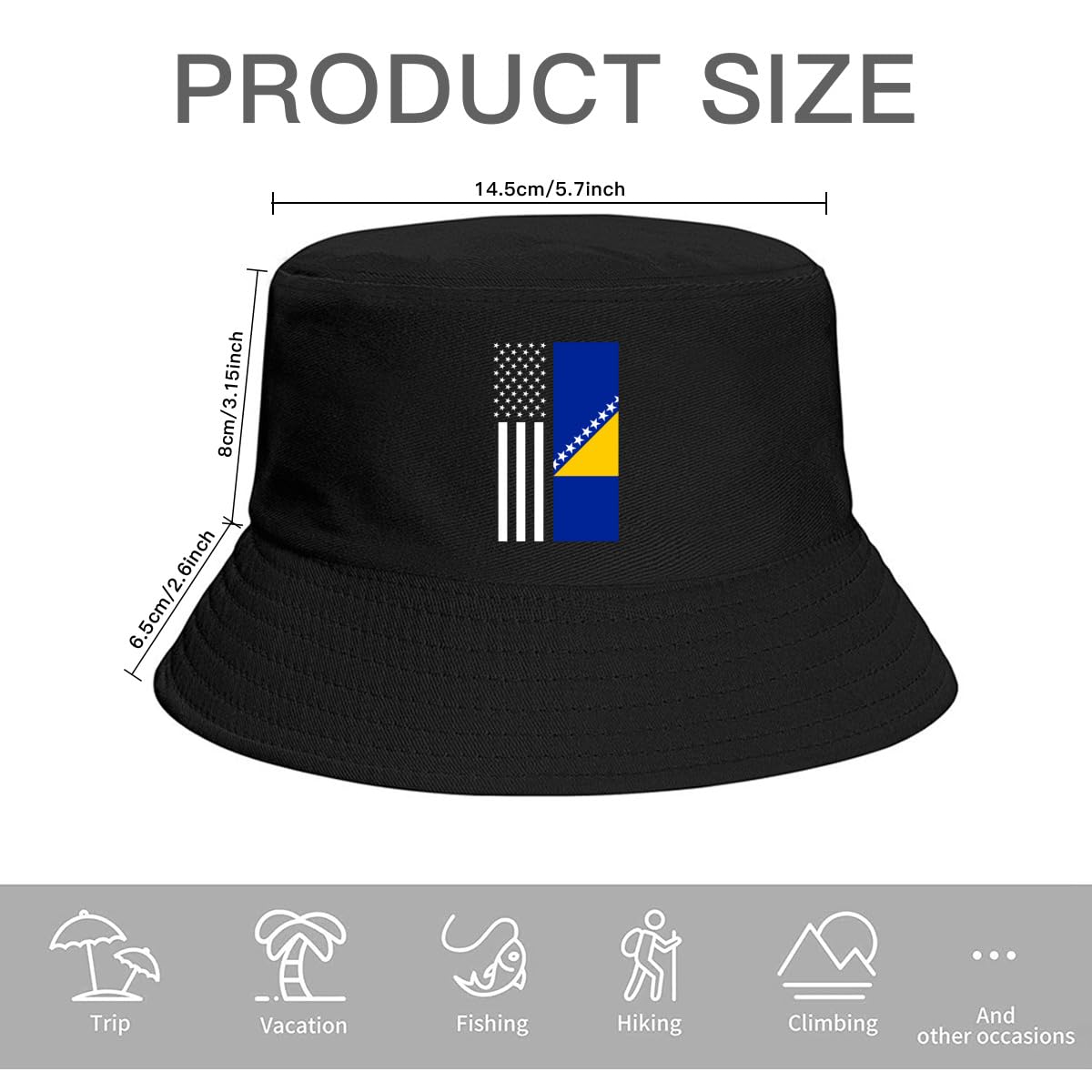 America Bosnia Bosnian Flag Bucket Hats Fashion Sun Cap Packable Outdoor Fisherman Hat for Women Men