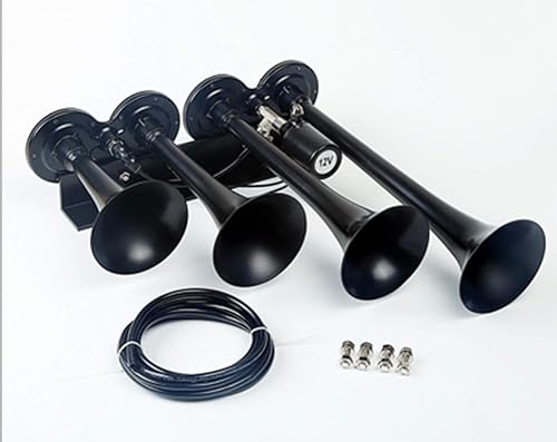 Miniatura 2 de Bocina de aire eléctrica - Control de solenoide de 175 DB, impermeable, cuatro tubos, negro, adecuado para vehículos de 12 V
