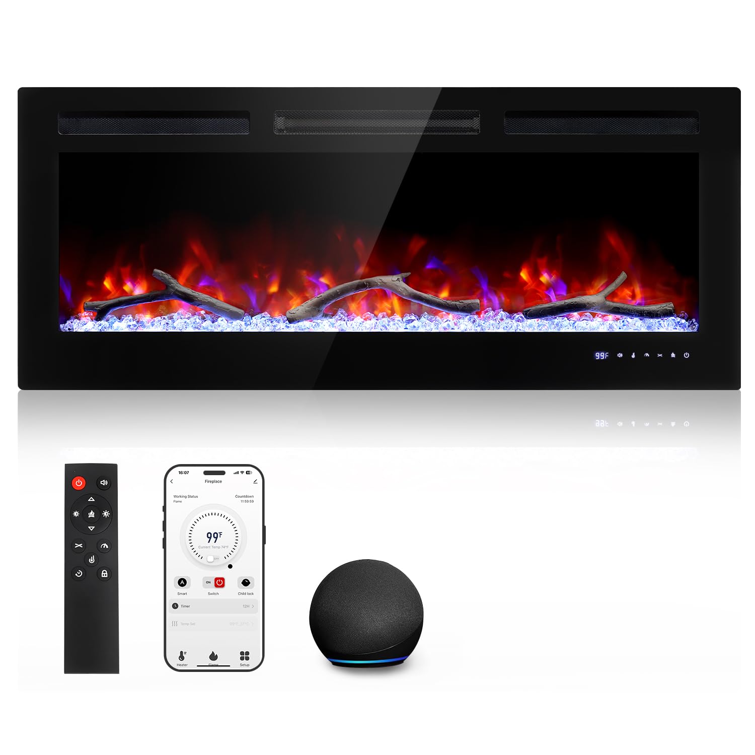 Cheerway 42 Inch WiFi Smart Electric Fireplace
