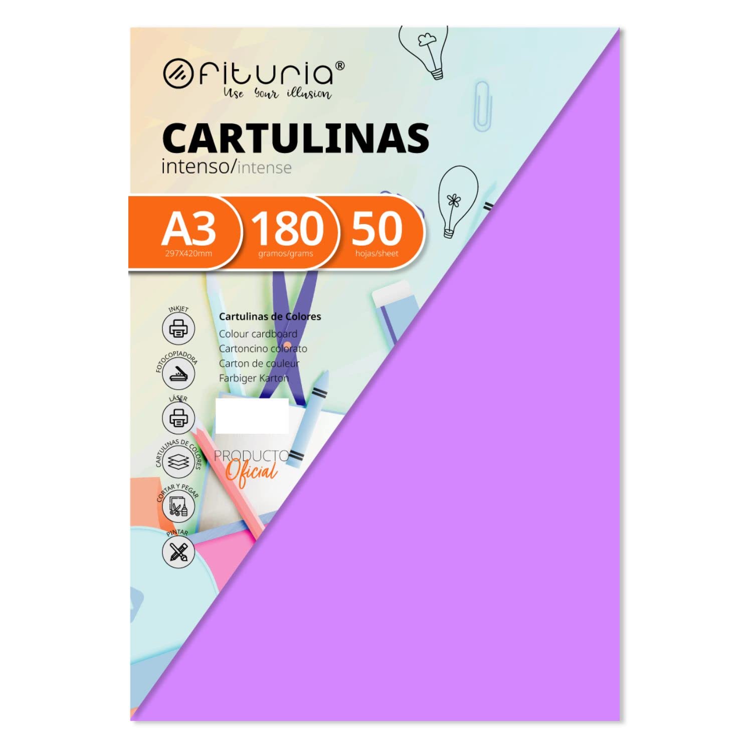 Pack of 50 Lilac Coloured Cardstock A3 180 g