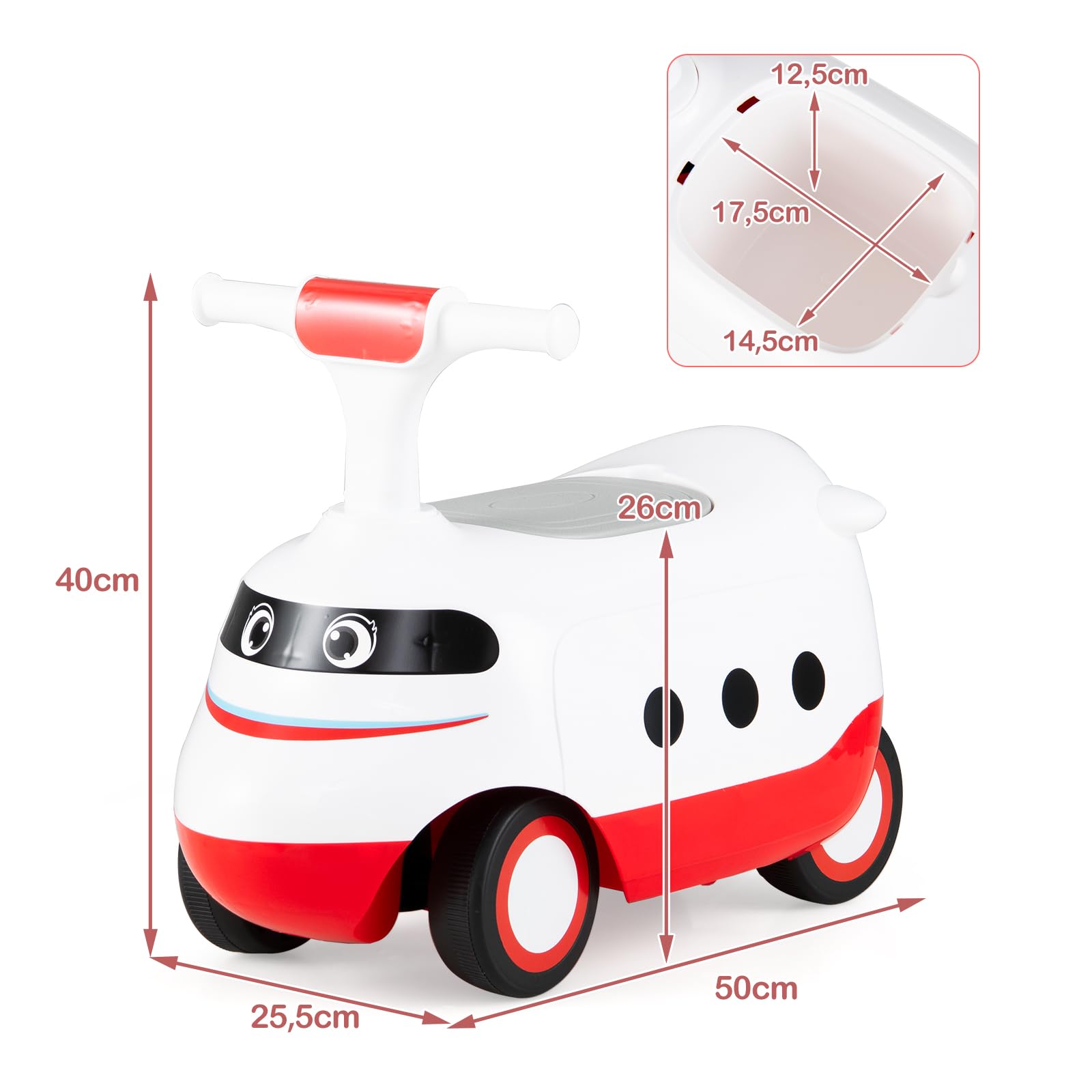 DREAMADE Porteur Enfants, Voiture pour Bébé avec Son de Rugissement de Train et Rangement Caché sous Le Siège pour Garçons et Filles de 18-36 Mois (Blanc)