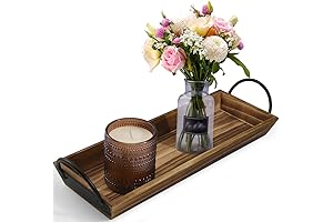 Wooden Candle Tray, Pillar Candle Holder with Black Metal Handles, Rectangular Centerpiece