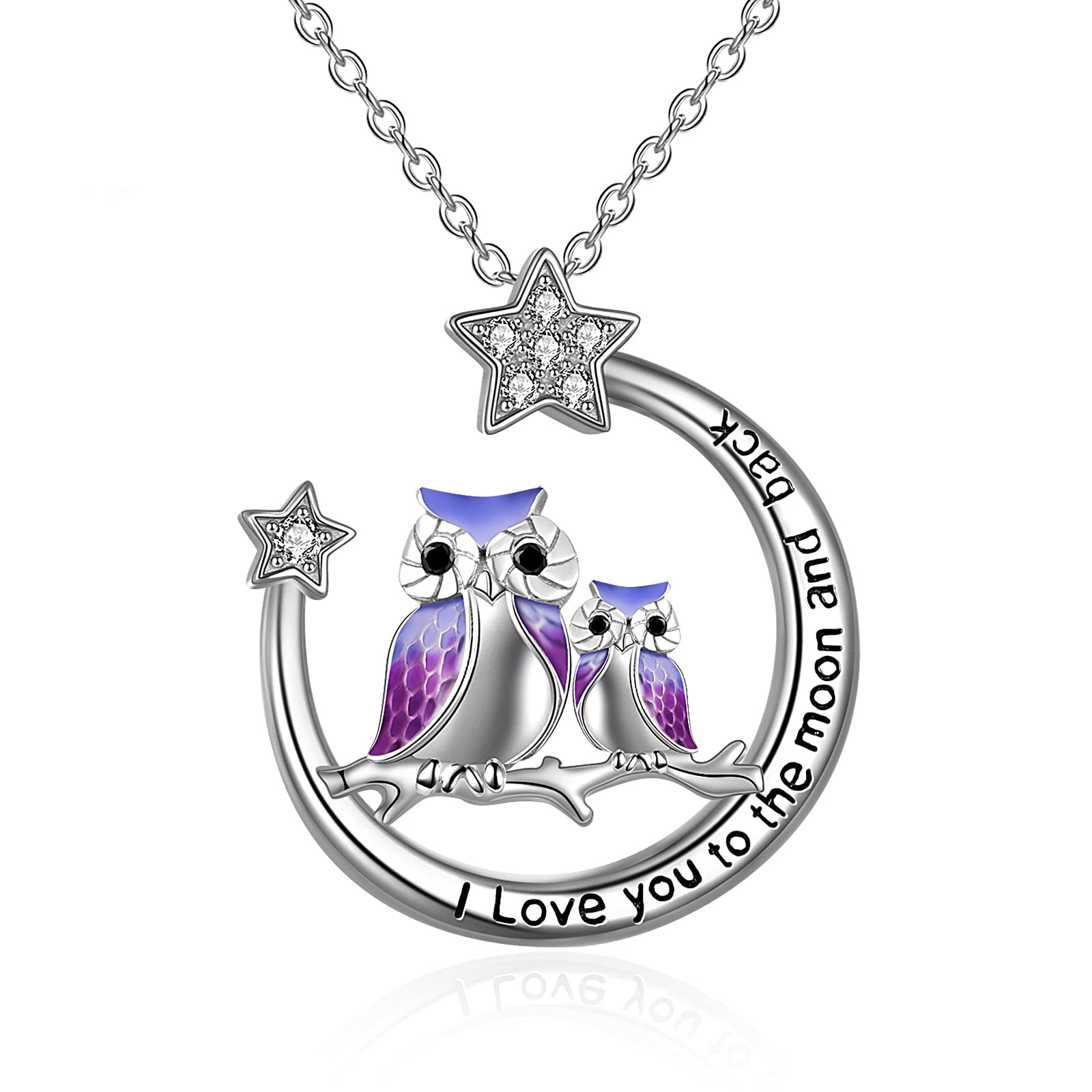 YFN Owl Necklace Inspirational Jewelry Sterling Silver Never Give Up Owl Gifts Moon Star Necklace for Women