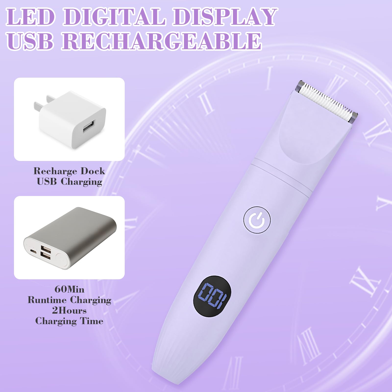 MIFXIN Rasoio elettrico 3 in 1 per le donne trimmer bikini IPX6 impermeabile bagnato asciutto epilatore per bikini ascelle gambe braccia corpo viso (viola)