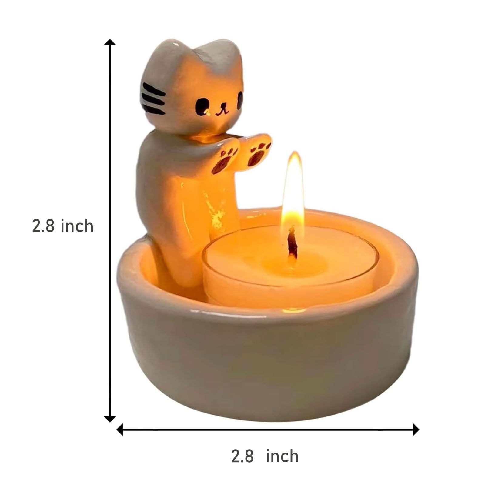 Kitten Candle Holder, Handmade Ceramic Candlestick,Cartoon Kitty Warming Its Paws Cute Light Holder, Gift for Cat Lover Choice(Not Included Candles)