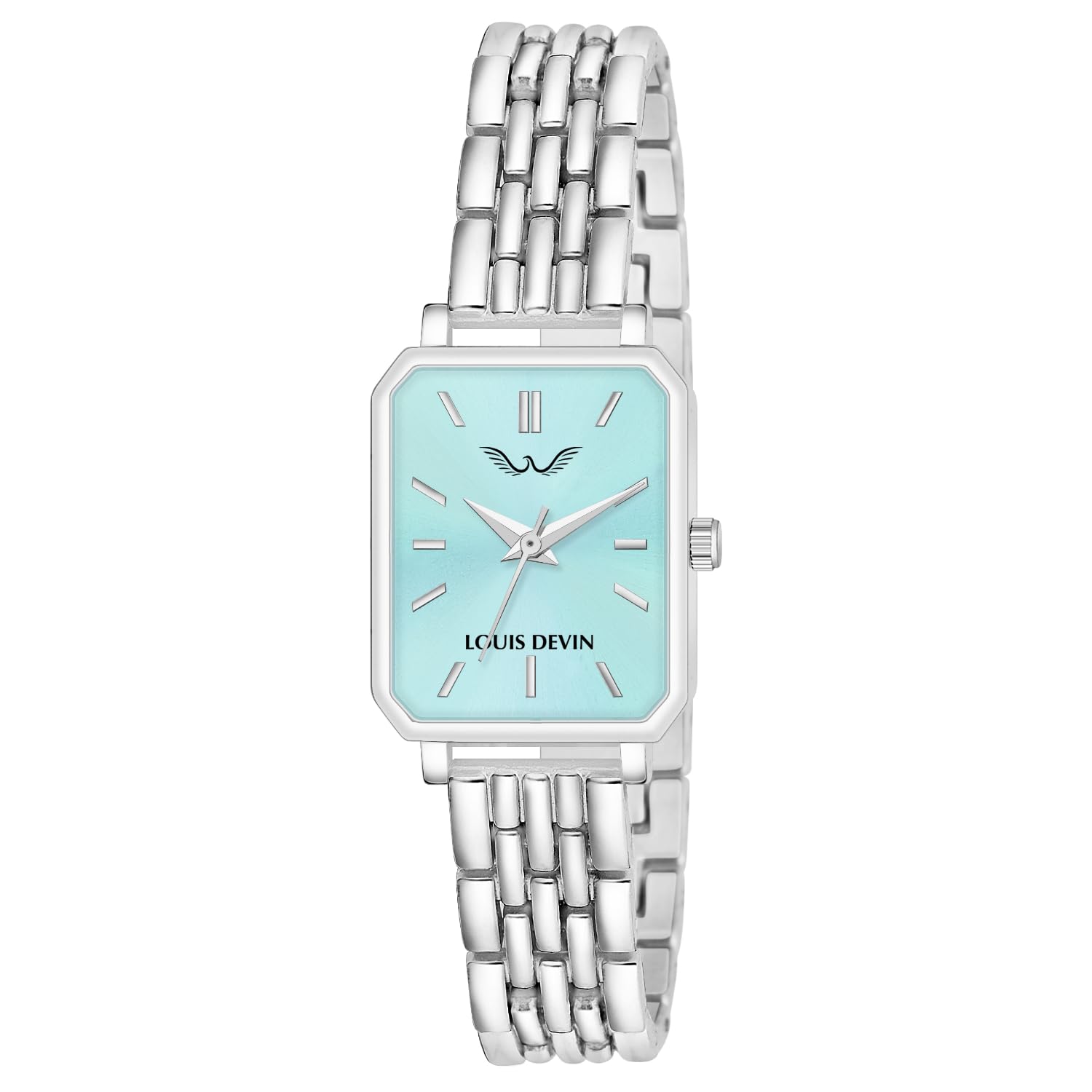 LOUIS DEVIN Silver Bracelet Metal Chain Analog Wrist Watch for Women (Blue Dial) | LD-LS193-SBLU-CH