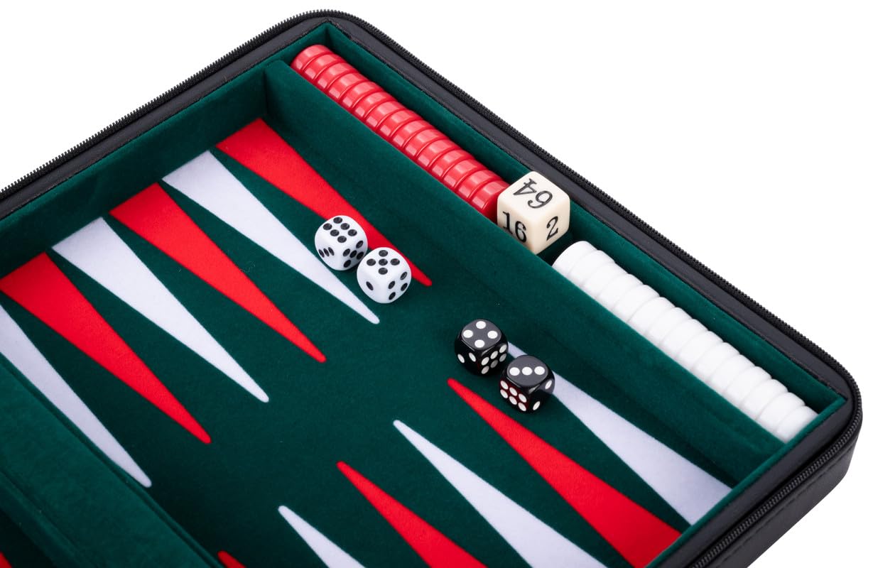 Engelhart Backgammon podróżny 9" zamykany zieleń czerwień biel plansza z filcu gra strategiczna 6+