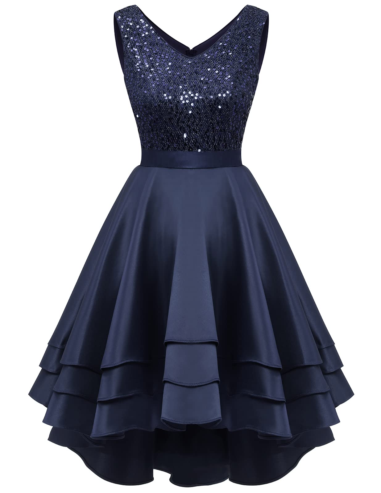 Meetjen Glitzerndes Ballkleid für Teenager, kurze Pailletten, hoch niedrig, formelle Heimkehrkleid, Cocktailparty, Hochzeitsgäste