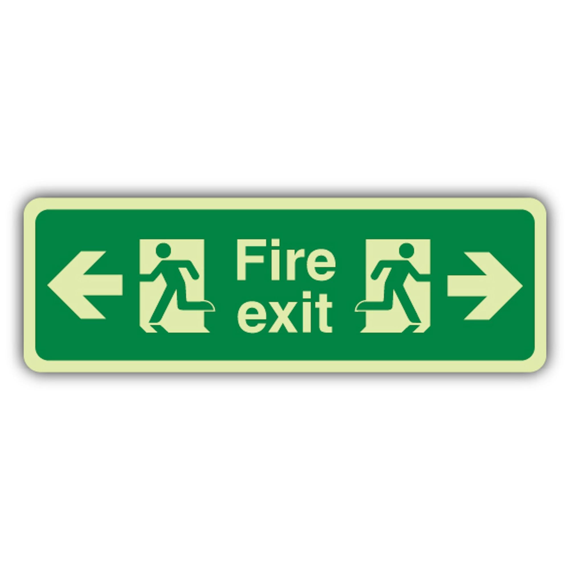 V Safety Glow In The Dark Fire Exit Left & Right Sign – 750 x 250 mm – Realizzato in vinile autoadesivo triplo bagliore – Segnaletica antincendio – Made in Britain