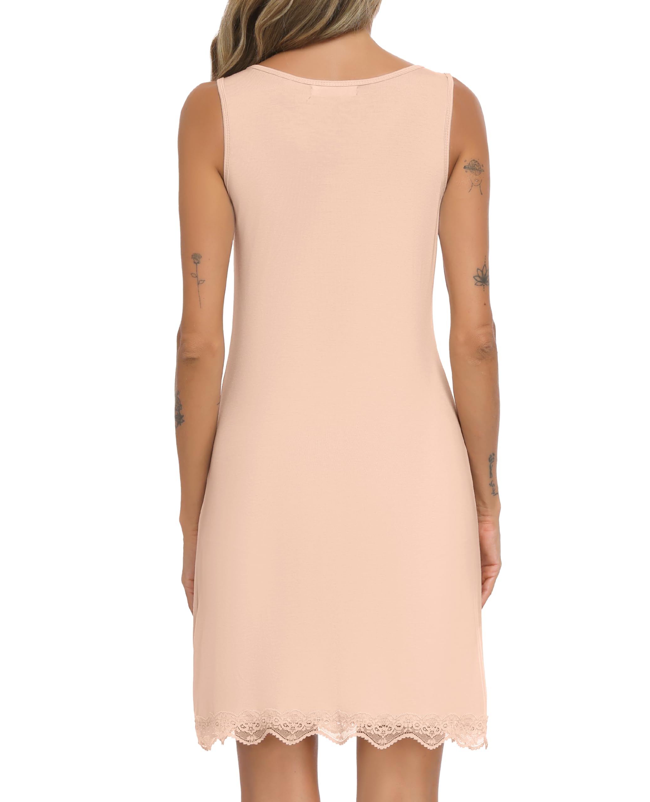 Lovasy Unterkleid Damen Kurz Sommer Nachthemd Full Slip Spitze Tank Top mit Breite Schultergurte Modal Unterkleider für Damen