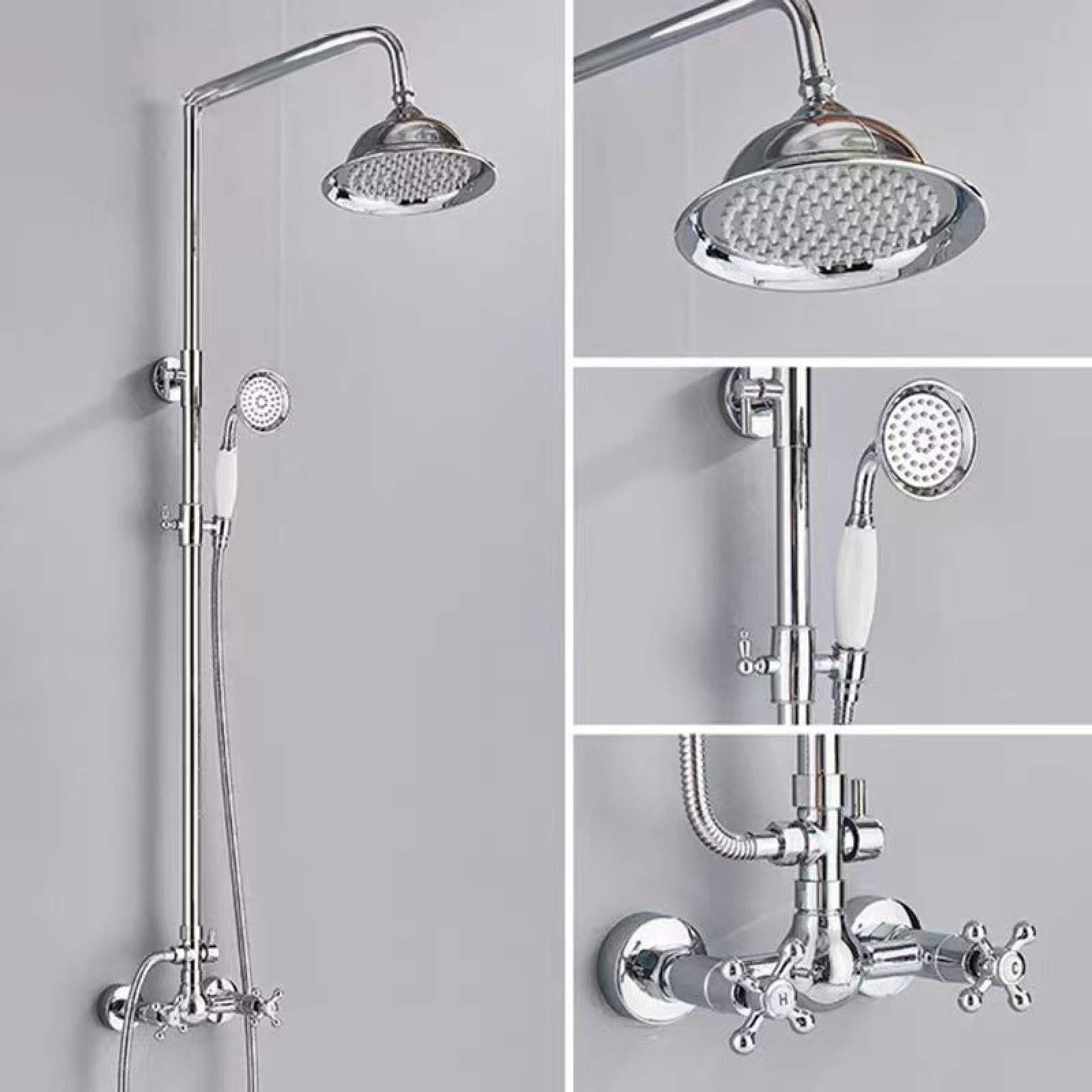 Fanjubei Silver Gourds With Two Handles Bathroom Shower Set, Hot And Cold Water Faucet, Silver Gourd Double Handle Showerhead