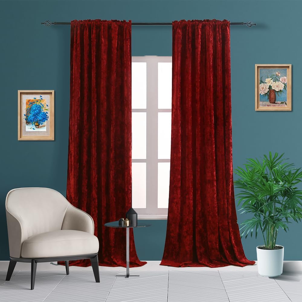 Liians Velvet Blackout Curtains Soft Luxury 2 Panels Curtains for Bedroom Nursery Patio Doors Rod Pocket Back Tab Drapes Curtains for Living Room,52 by 96Inch, Burgundy