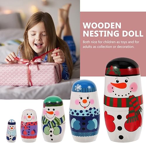 Miniatura 8 de Muñecas de madera Rusia 5 capas muñeco de nieve decoración de invierno niños juguete Navidad cumpleaños regalo