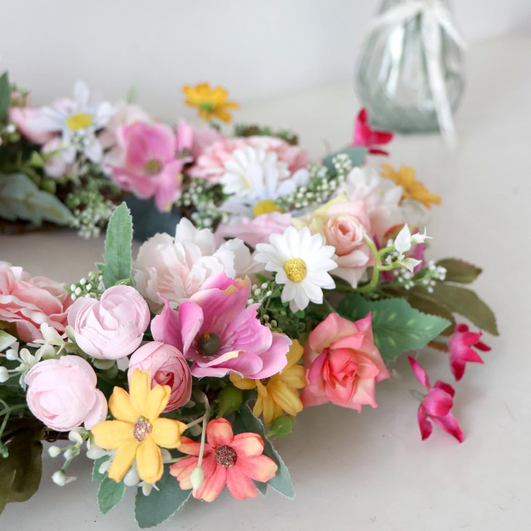 Ghirlanda Fiori Artificiali Primaverile Per Porta - Decorazione Colorata Per Esterno E Interno - Foto 6