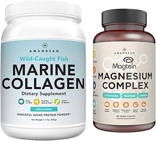AMANDEAN Premium Magnesium Complex & Marine Collagen Bundle. High-Absorption Magnesium Threonate, Glycinate & Malate. Wil...