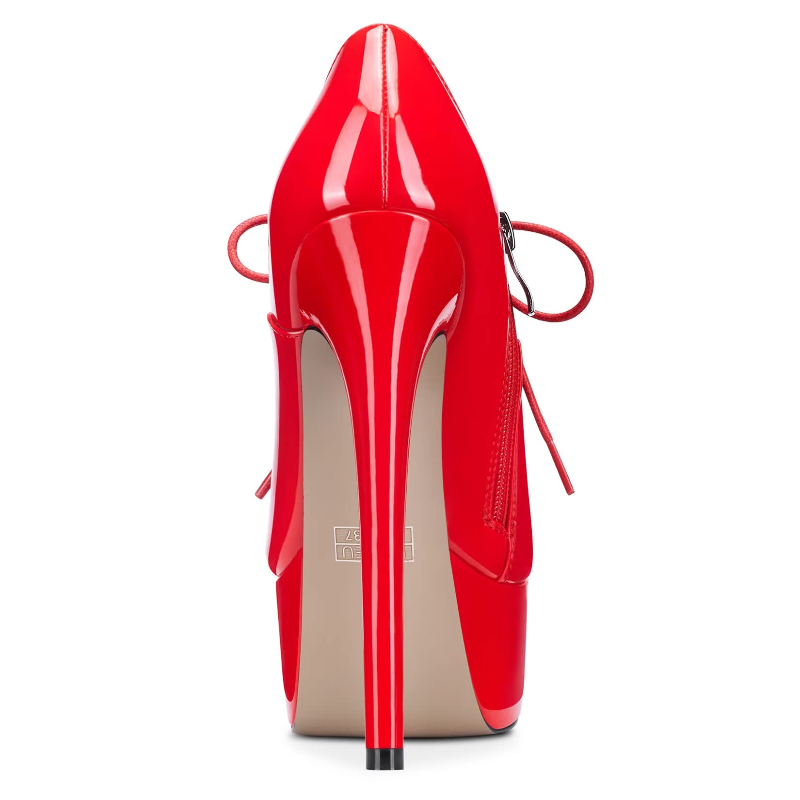Saekcted Mujer Aguja Alto High Plataforma Heel Redonda Punta Pumps Cordones Cremallera Sexy Zapatos