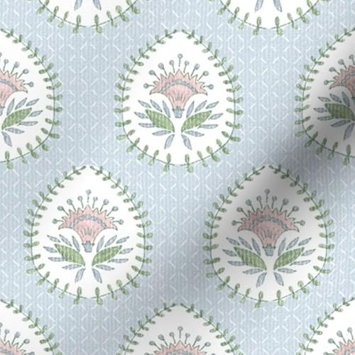 Spoonflower FI-F86-D13925576-1Y Fabric - Flower Paisley Cottagecore Lotus Floral Teardrop Block Print French Printed thumb #5