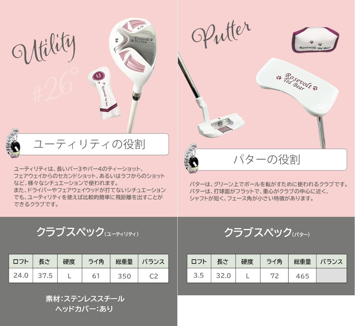 Amazon.co.jp: ルーズベルト テディベア RTB-K19 レディース ゴルフ