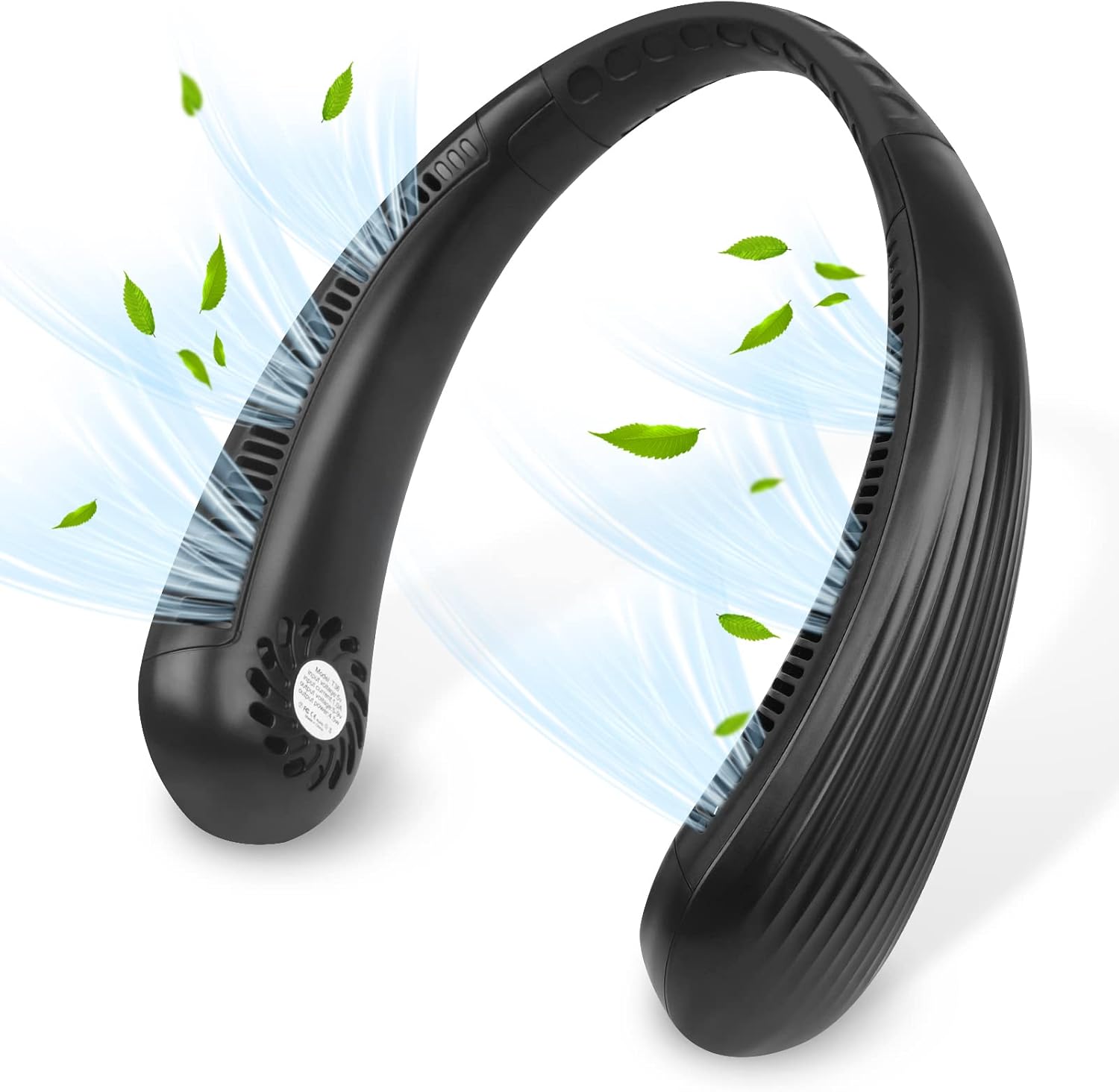 LYMYBETY Ventilador de cuello portátil, ventilador de cuello colgante recargable, de manos libres sin cuchillas con 3 velocidades, ventilador personal de 3000 mAh que funciona con pilas, para