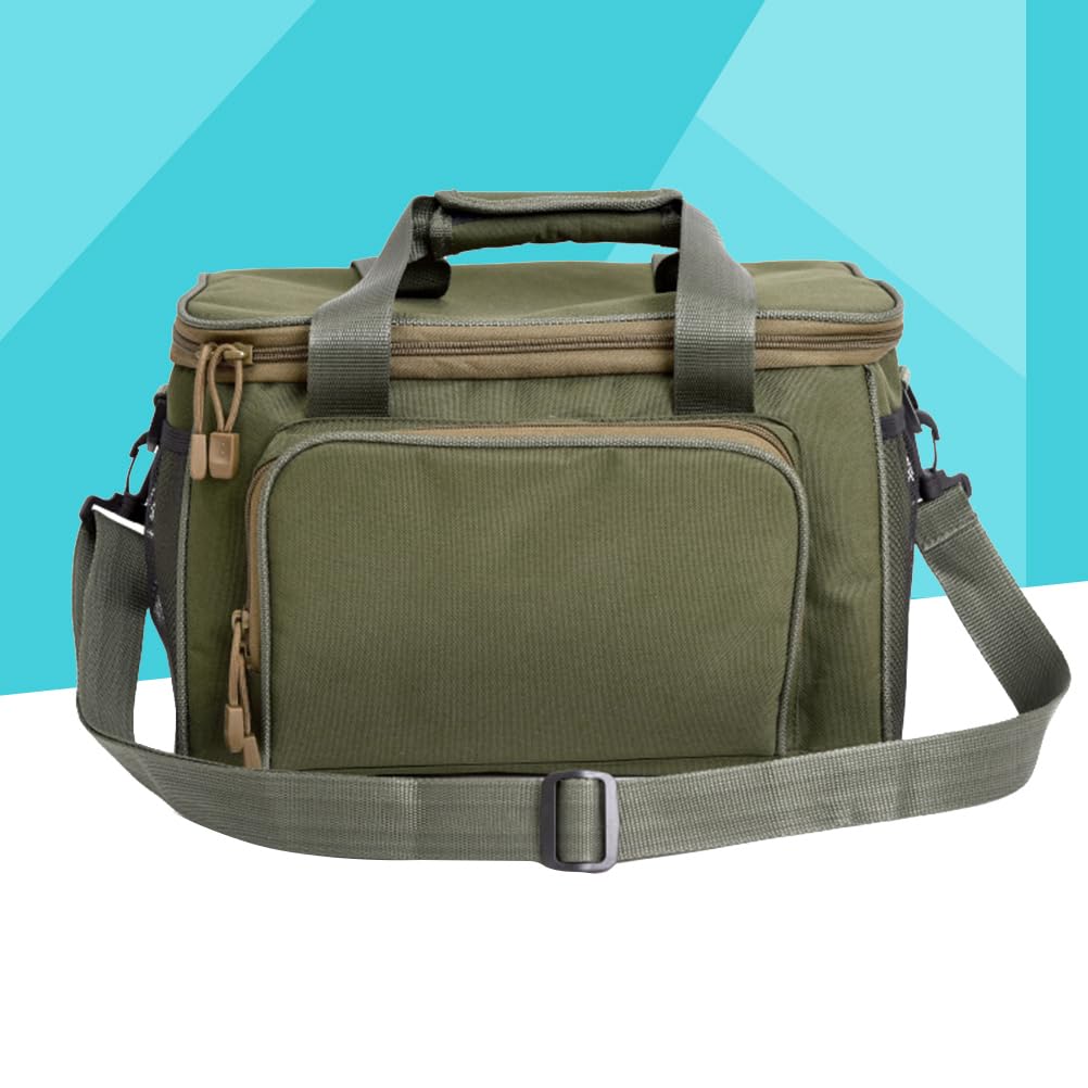 à Dos de Rangement imperméable pour matériel de pêche Multifonction en Tissu Oxford avec bandoulière et Porte-Bouteille d'eau Vert armée 37 x 25 x 25 cm