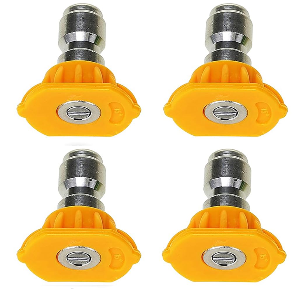 Wunilatev 15° (4 Pieces) Pressure Washer Nozzle, 4-Pack Pressure Washer Nozzle Tips 0-40 Deg 1/4" Qc 4000 Psi Hole 0.98-1.51Mm(,Hole Diameter 0.98Mm (0.039In))