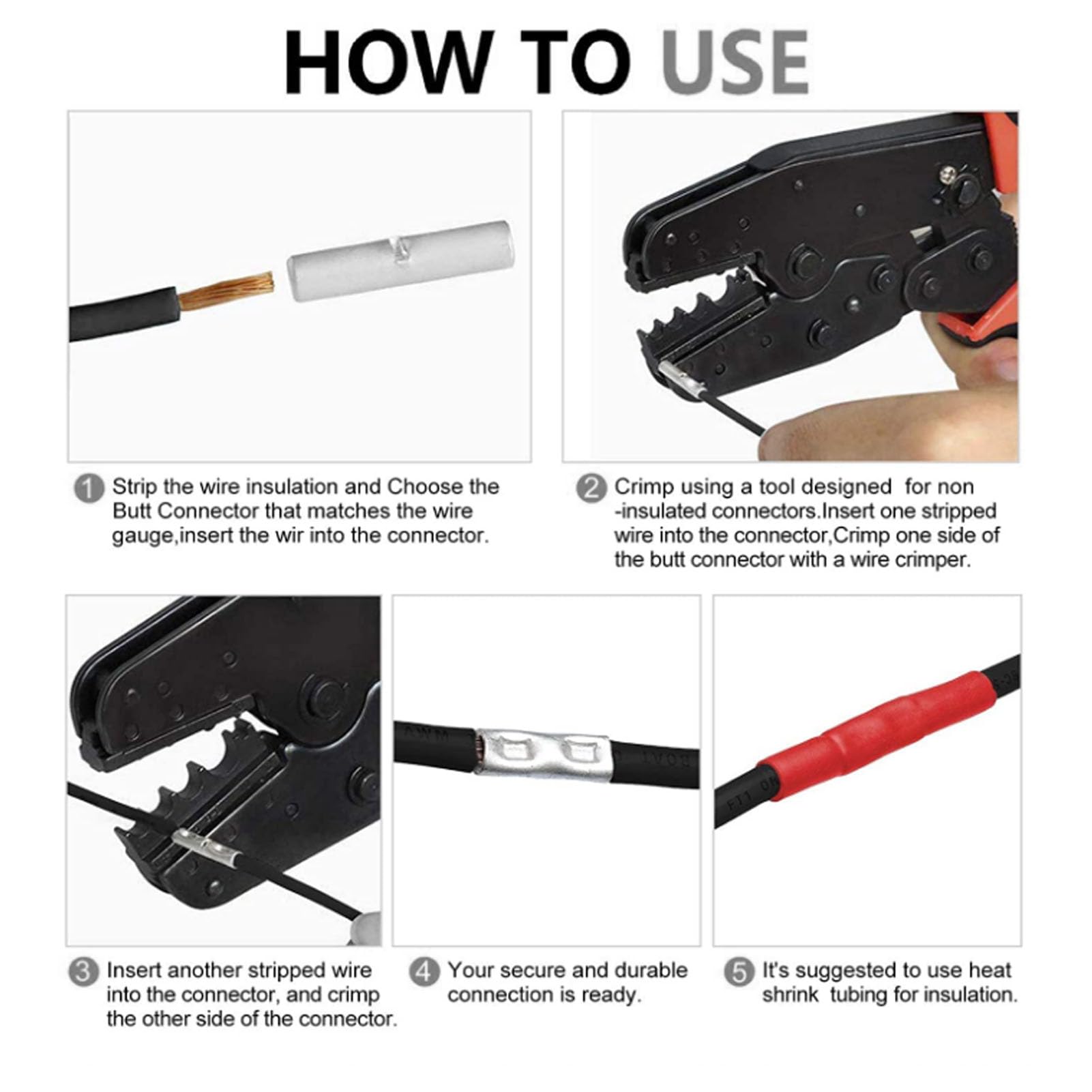 380PCS Non Insulated Butt Connectors Kit, Butt Splice Connectors Uninsulated Wire Tool for 26 to 6 AWG Wire Electrical, Seamless Barrels Crimp Splice Terminals