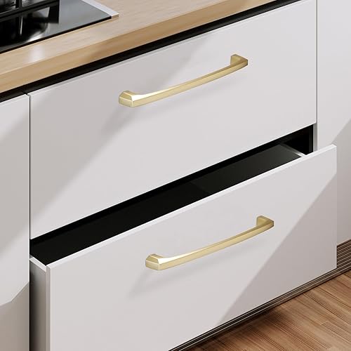 Miniatura 3 de COTYKILEY Paquete de 6 manijas de gabinete de cocina de latón cepillado de 7 pulgadas (6.969 in), tiradores dorados para puertas de gabinete,