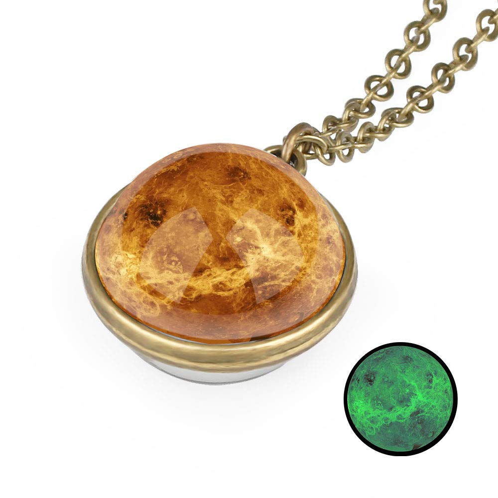 Unisex Night Light Luminous Double-Sided Planet Pattern Nebula Pendant Necklace Dome Transparent Glaze Glass Ball Photo Glow in The Dark Vintage Handcraft Colorful Glass Ball Necklace Gift, glass,