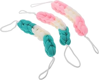 Pufe de Banho Longo de 3 Peças Pufe de Malha de Malha Trançada Elástica Esponja de Banho Esfoliante Pufe de Chuveiro