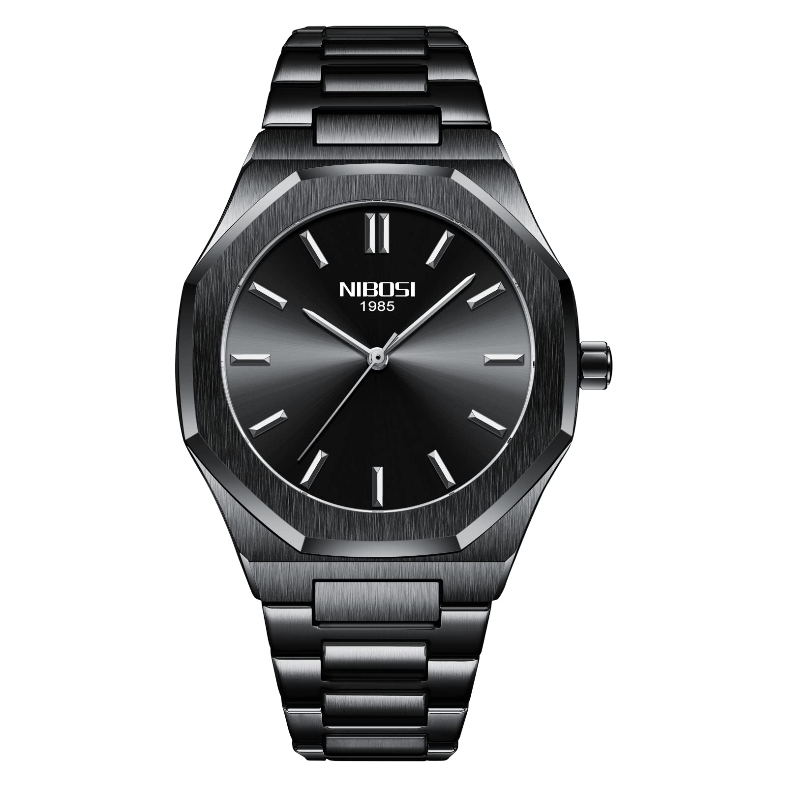 NIBOSI Men's Watches Analog Minimalism Dial Octagon Watches for Men Business Waterproof Dress Wrist Watch With Gold Stainless Steel Strap Black