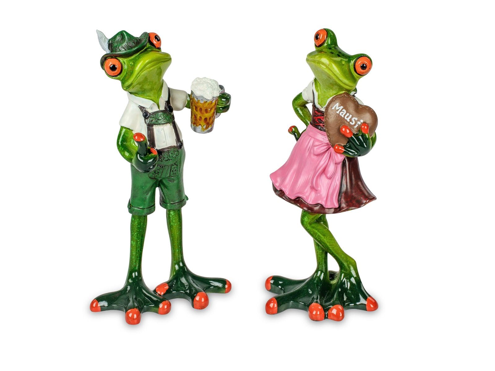 formano Set of 2 Funny Frogs 17 cm - Decorative Hand-Painted Artificial Stone Figurine - Bavarian Frog House Sculpture