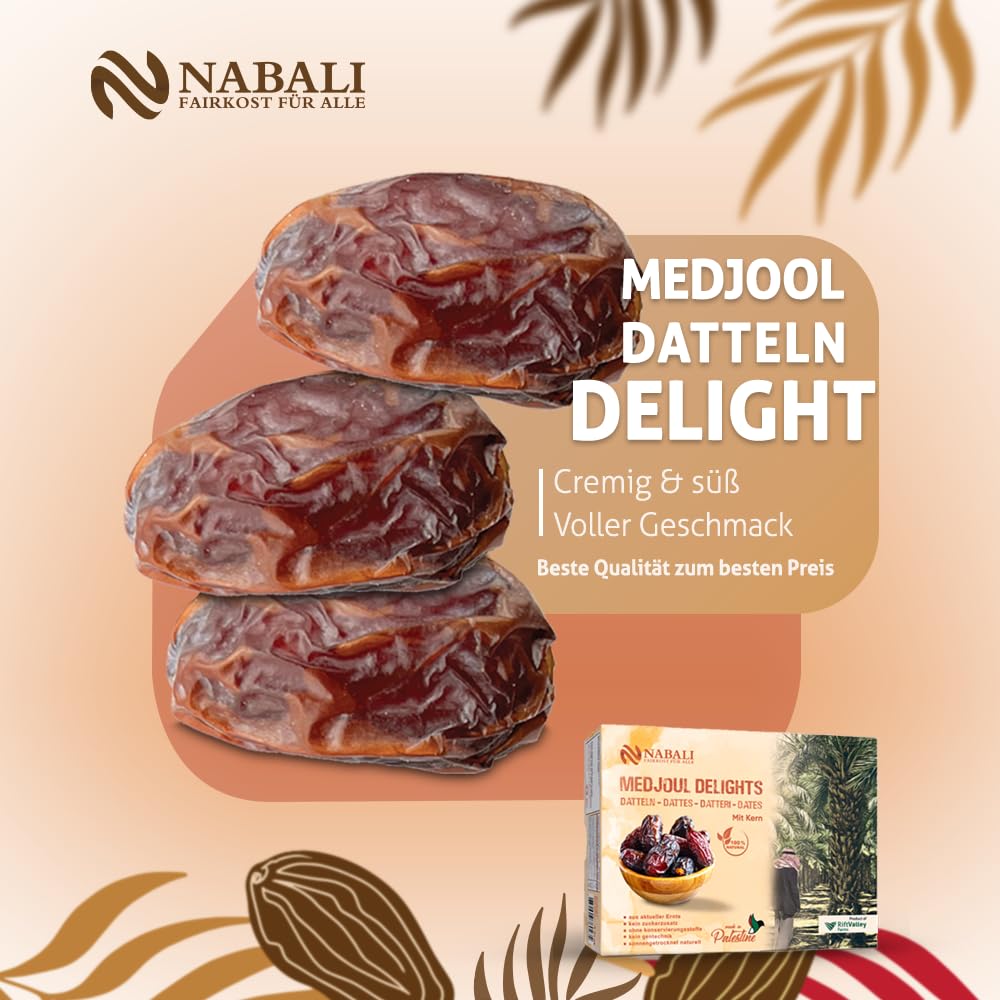 NABALI FAIRKOST Jumbo Medjool - Medjoul Datteln Delight Premium Qualität I 100% natürlich aromatisch frisch & vegan I Medjool Datteln ohne Konservierungsstoffe honigsüß & karamellig (5kg (1er Pack))