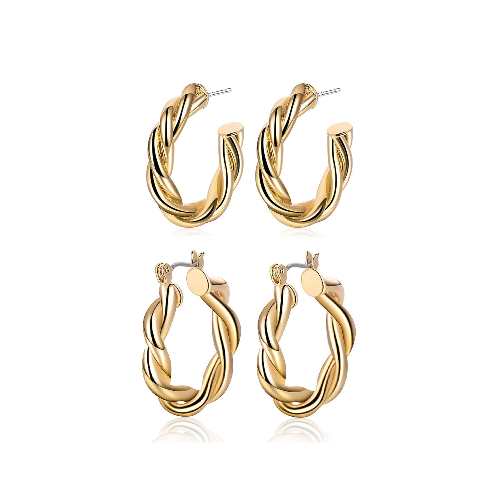 Elligold earrings, 14K gold-plated earrings, thin thickened open C-shaped earrings, gold-plated earrings for women