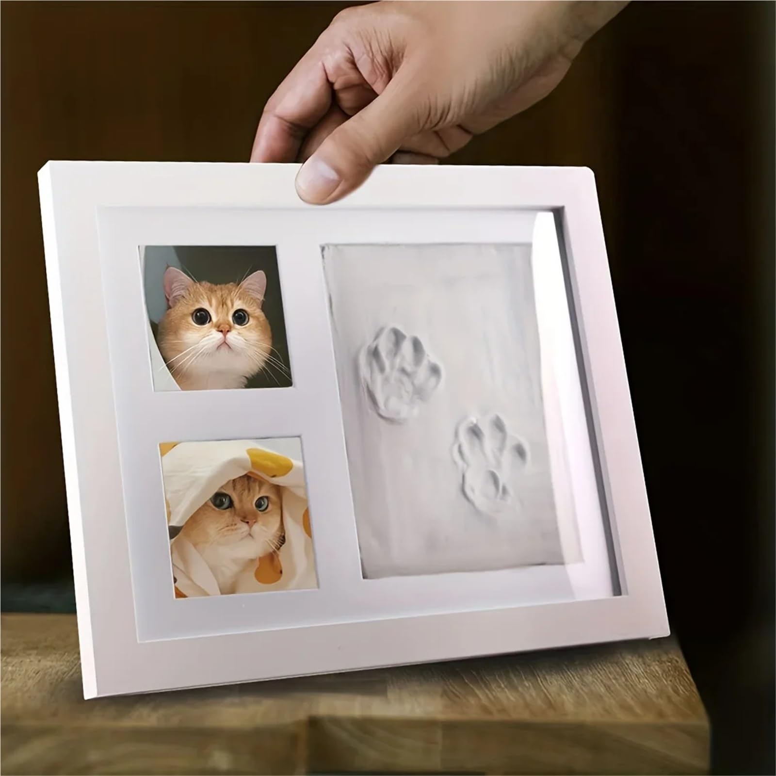 Pet Pawprint Keepsake Kit Picture Frame Wooden Photo Dog Or Cat Clay Mold For Paw Print(Color2)