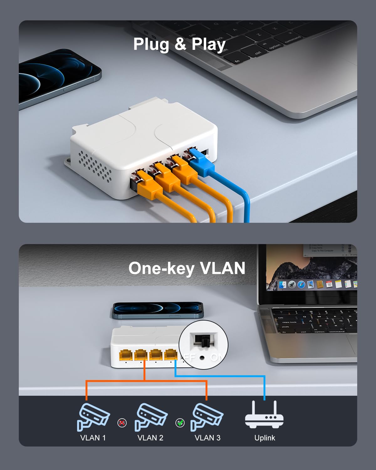 VIMIN Extendeur PoE Gigabit 4 Ports, 1 in 3 Out Répéteur PoE Intérieur Compatible IEEE802.3af/at + 1000 Mbps, Montage Mural et sur Rail DIN, Distance de Transmission de 100 m (328 pi), Plug & Play