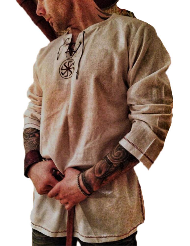 babao Men's Medieval Tunic Costume Halloween Shirt Renaissance Long Sleeve Tops