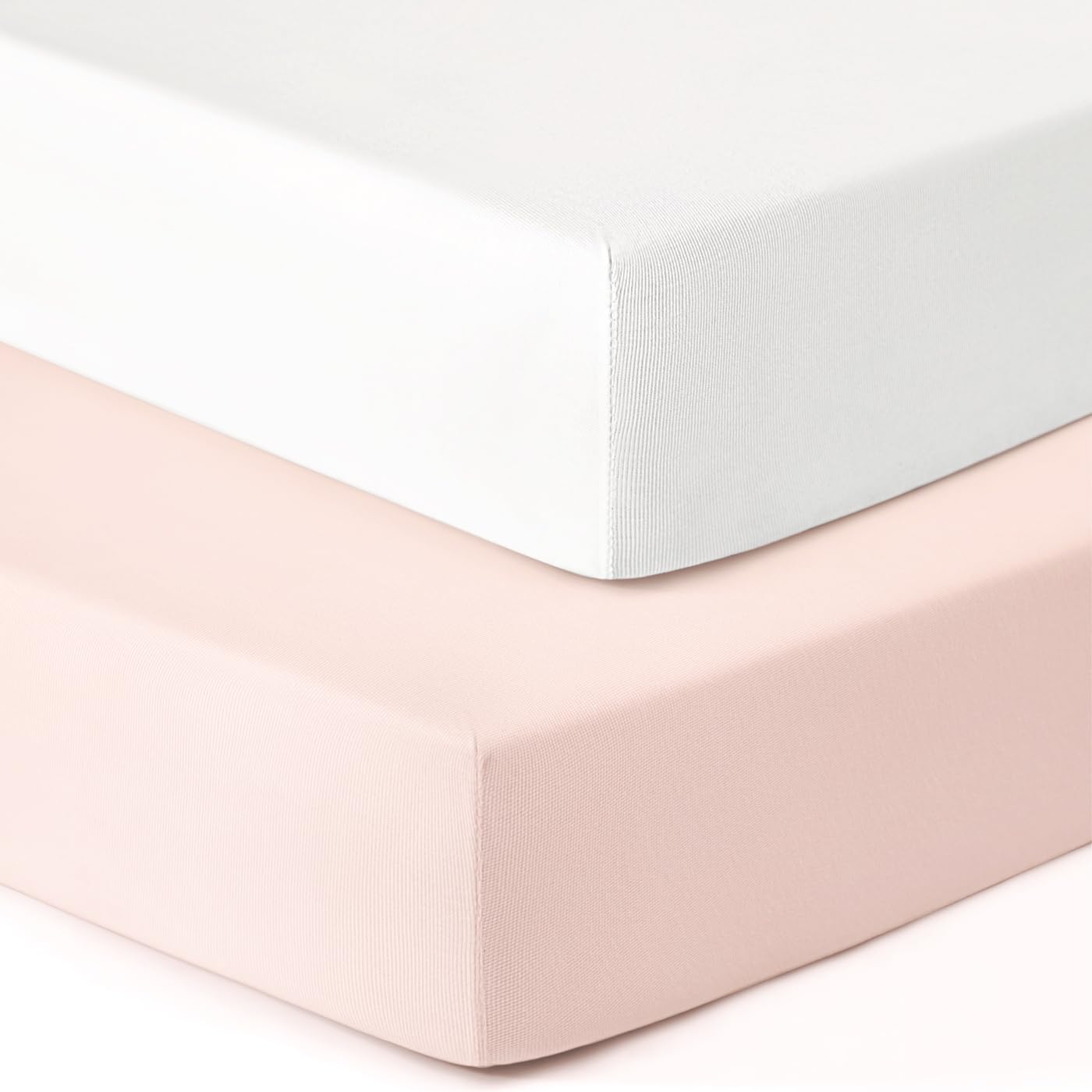 GRSSDER Juego de 2 sábanas bajeras elásticas ultrasuaves para cuna, ajuste universal, para todas las almohadillas de colchón estándar para cuna, seguras y cómodas, color blanco/rosa
