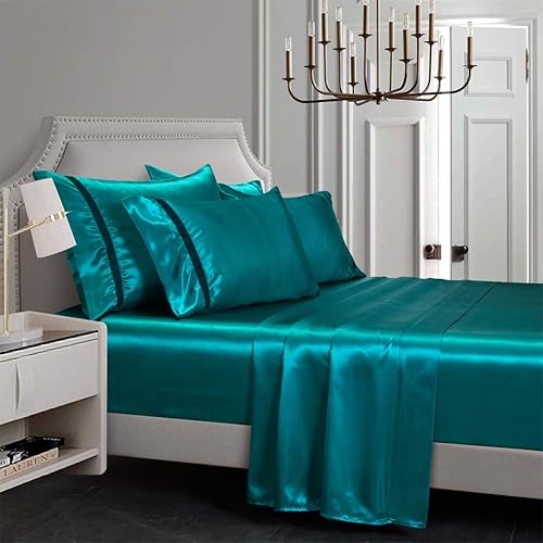 Miniatura 2 de RevenRella - Ropa de cama de seda con 6 piezas, fundas de almohada y sábana bajera con bolsillo profundo, súper suave, lujosa, color liso, sexy,